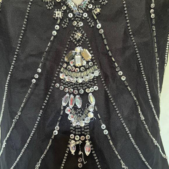 Vtg 90s Scala Beaded Tank Blouse Sz M Y2K Gatsby Art Deco Holiday Sequins Glam - Picture 2 of 16